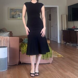 Herve Leger Black Cap-Sleeve Midi Mermaid Dress